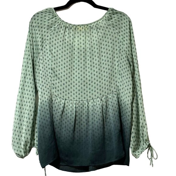 Princess Vera Wang women's sz L green ombré print semi sheer long sleeve top - Picture 4 of 8